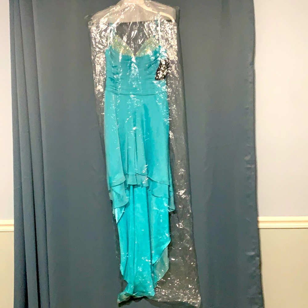 Women’s Aqua spaghetti strap hi lo dress NWT